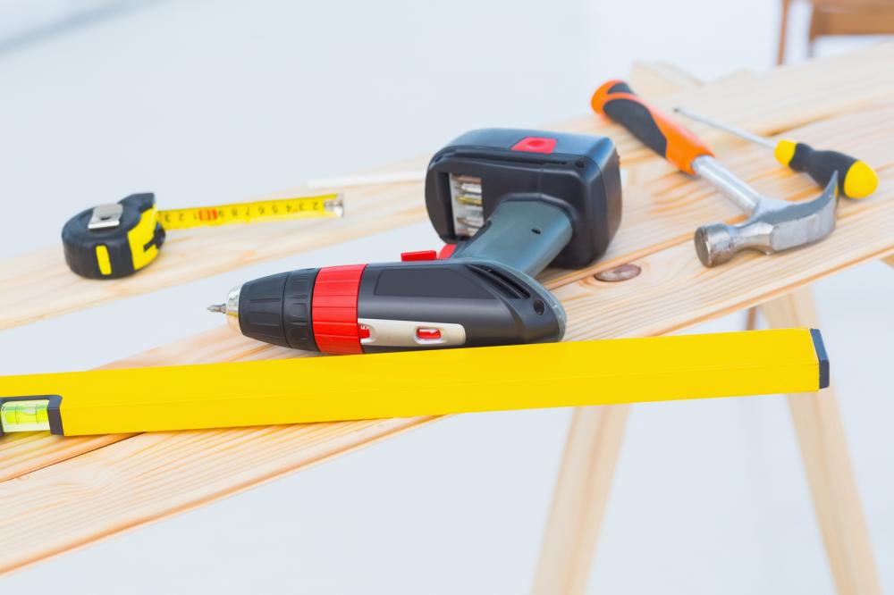 construction tools on workbench