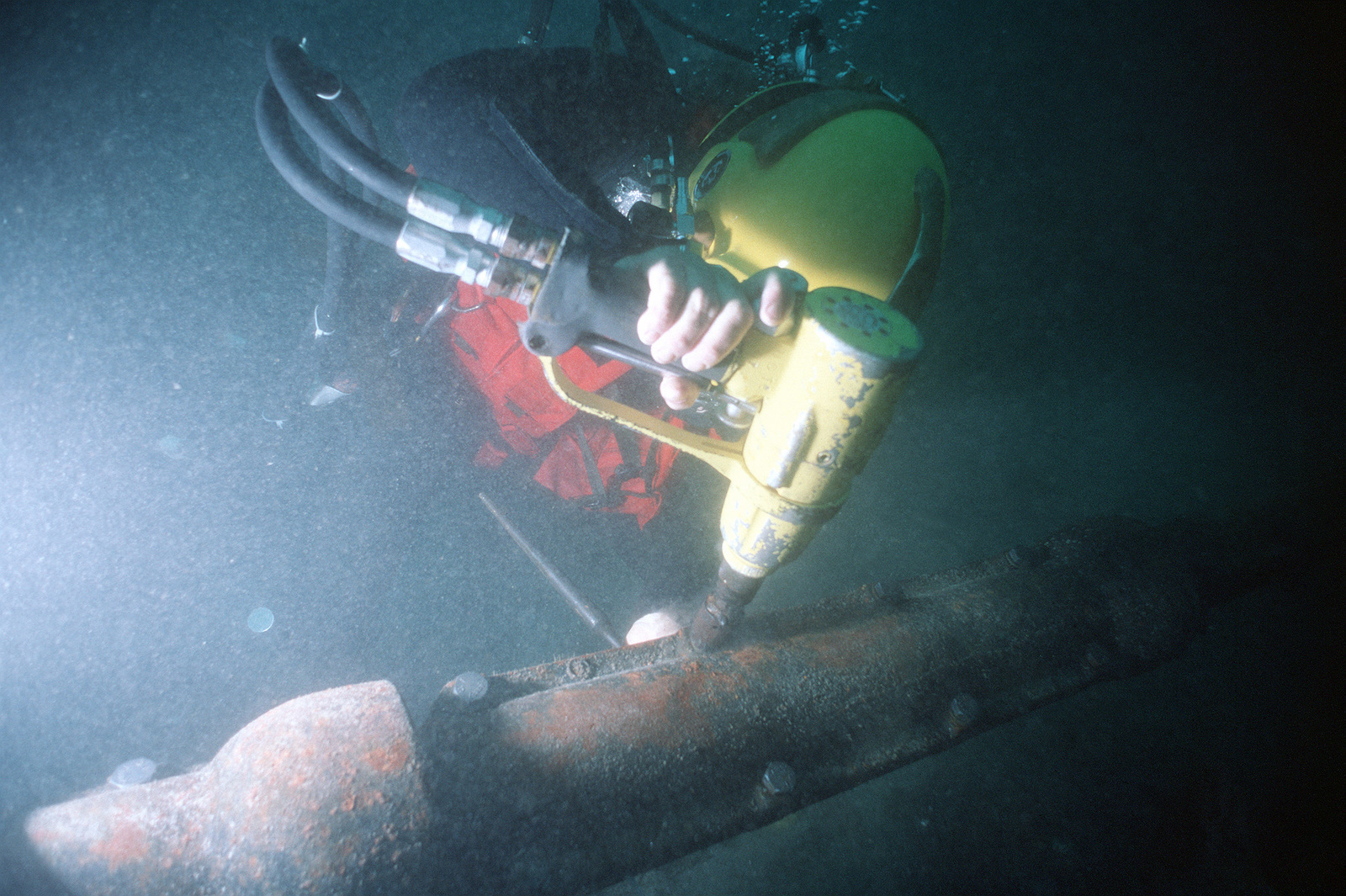 underwater impact wrench to tighten bolts on installed split pipe used to protect cable on the ocean floor.