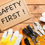 safety first sign and tools arrangement