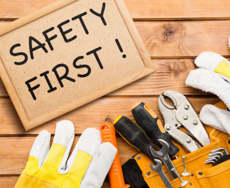 safety first sign and tools arrangement