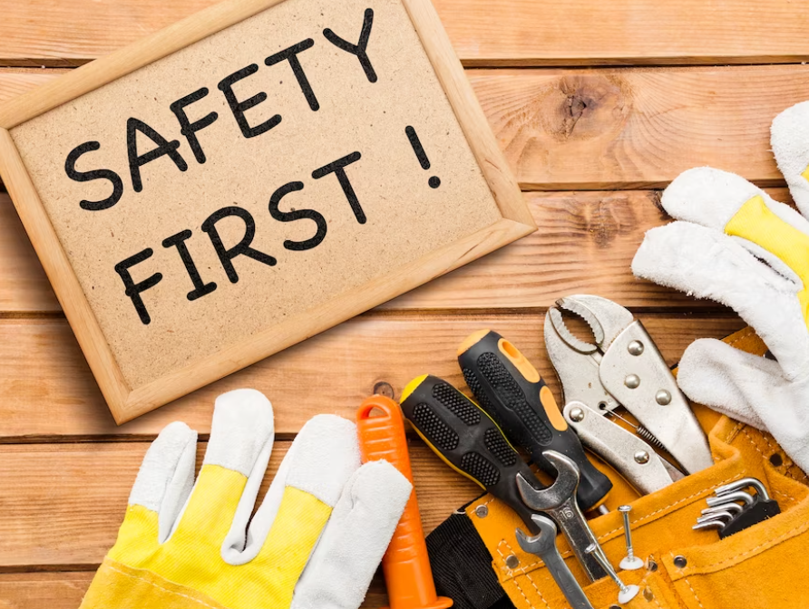safety first sign and tools arrangement