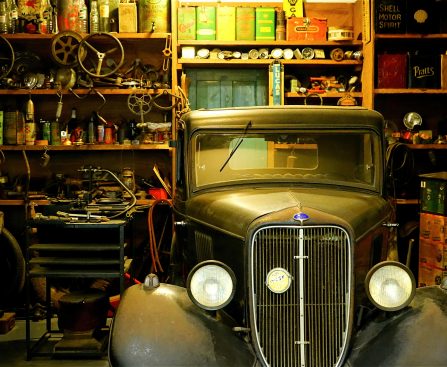 Black Classic Car Inside the Garage